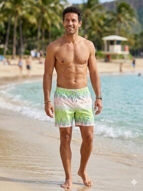 VILEBREQUIN Men's Green Patterned Swim Shorts (M2)